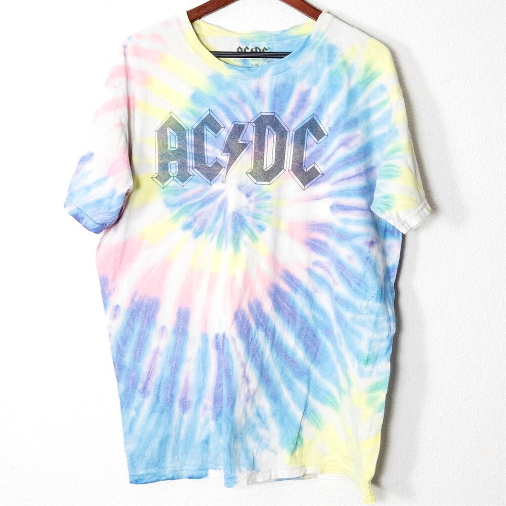 Acdc Band Tee Tye Die Size L Multi Blokecore Psych Grunge Festival Maximalist
